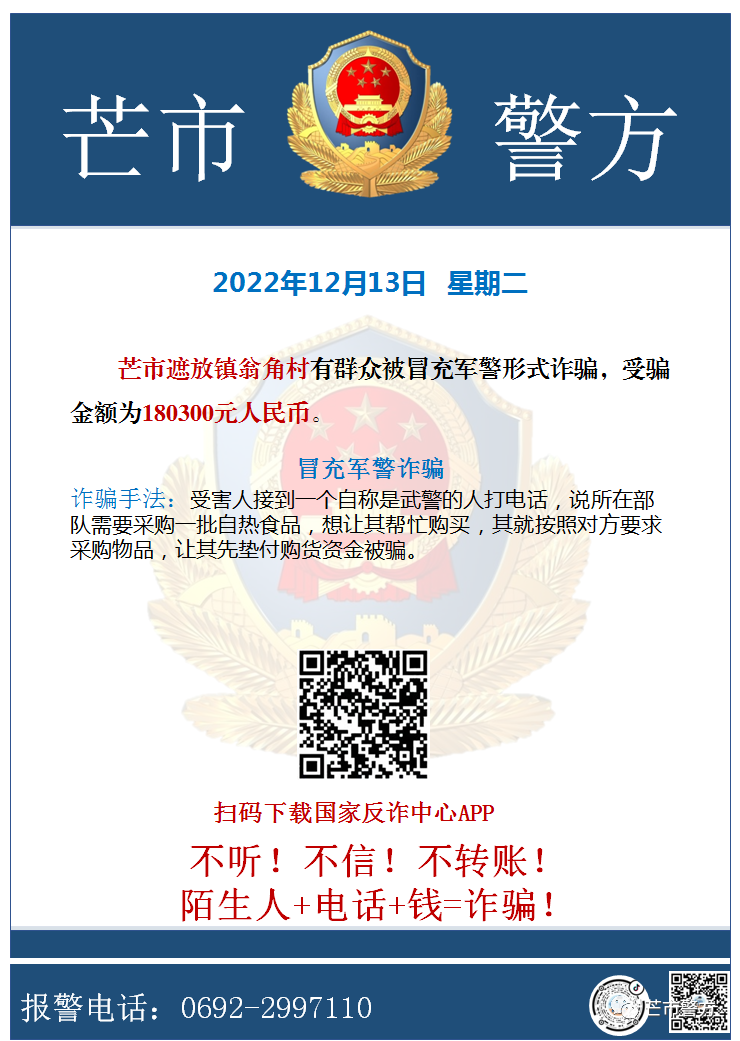 警惕！一日内，芒市市民被骗35万余元